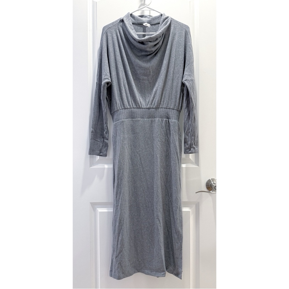 Gray Cowl Neck Sweater Dress